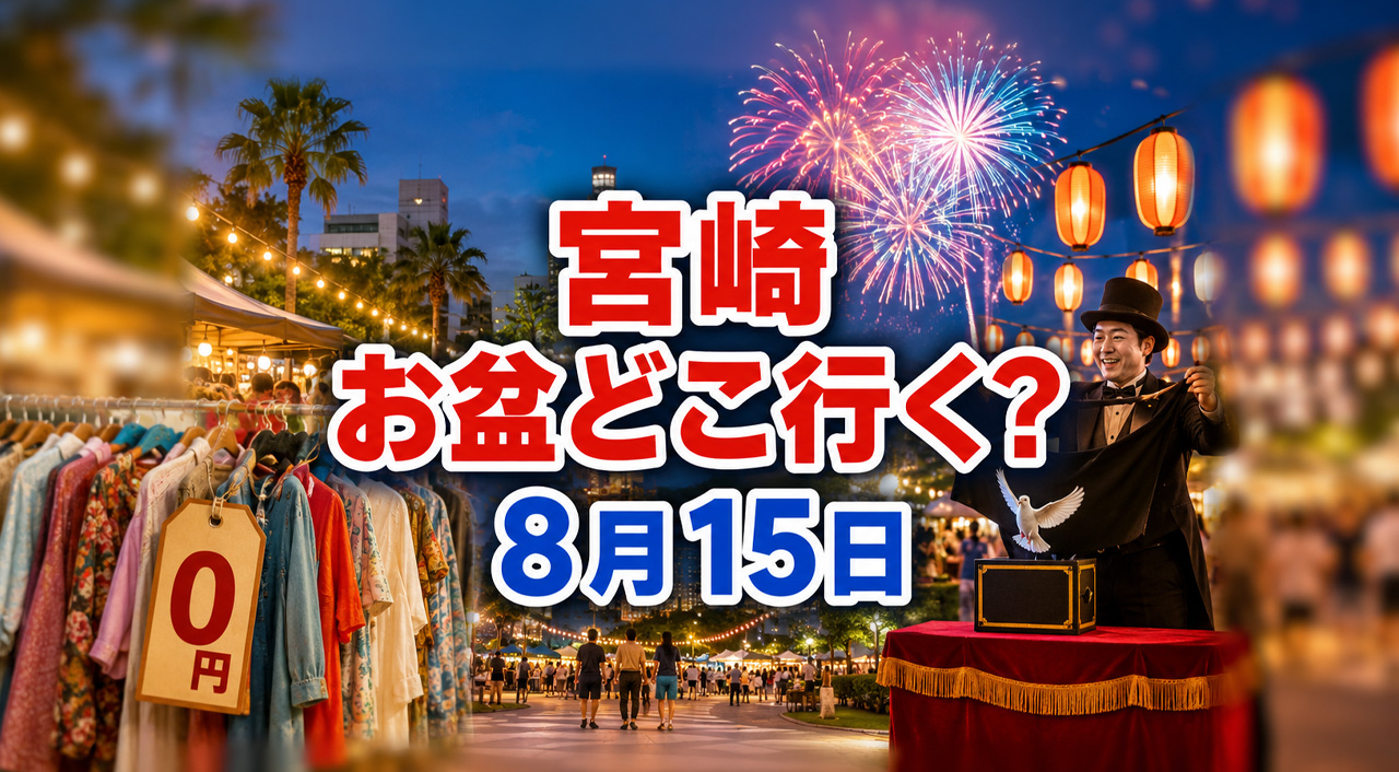 【宮崎2026】お盆どこ行く？8月15日（土）のイベントまとめ｜0円古着・マジック・ランタン・花火も|ほんみや宮崎