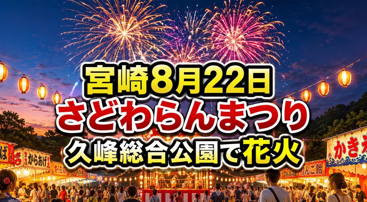 【宮崎8月22日】第17回さどわらんまつり開催！久峰総合公園で花火・ステージ｜2026｜ほんみや宮崎