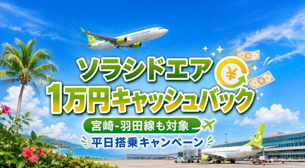 ソラシドエアで抽選1万円キャッシュバック！平日搭乗キャンペーン実施【宮崎空港発も対象】｜ほんみや宮崎
