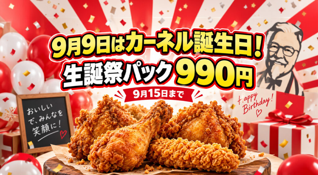 【宮崎・2026】KFCカーネル生誕祭パック990円！9月15日まで｜ほんみや宮崎