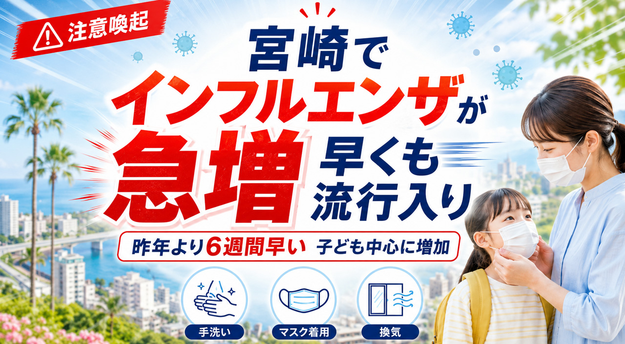 宮崎でインフルエンザ早くも流行入り　昨年より6週間早く、子ども中心に増加｜ほんみや宮崎