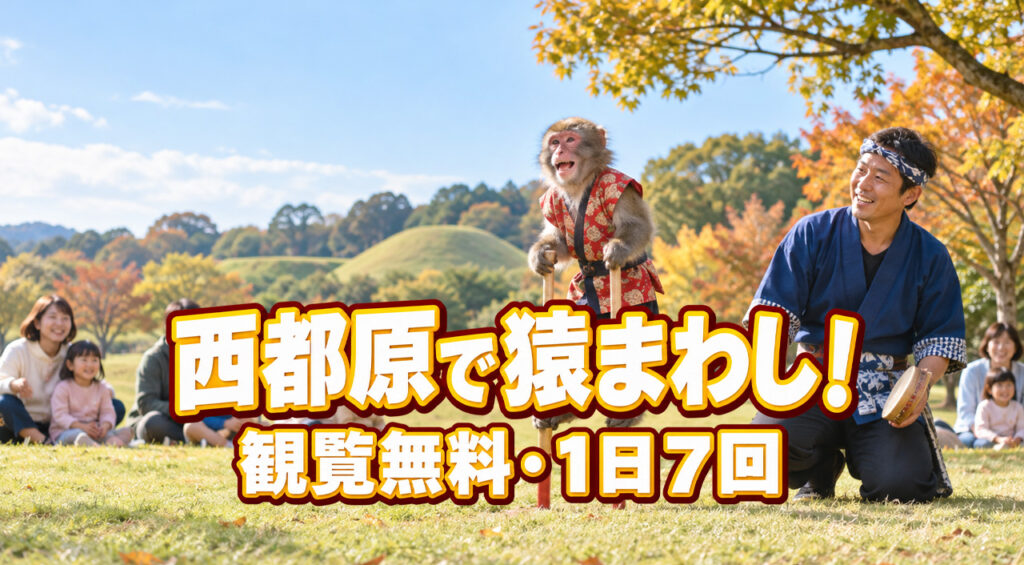 【西都市】このはな館で猿まわし！観覧無料・1日7回公演、9月23日まで｜ほんみや宮崎