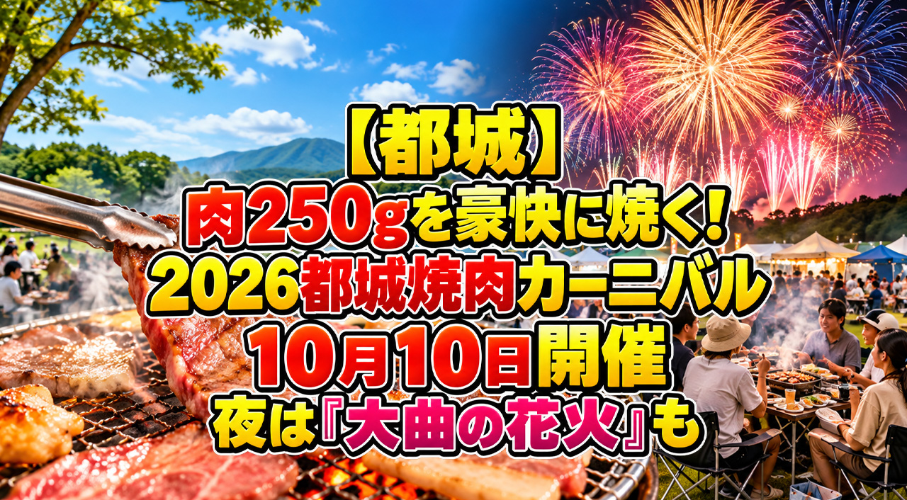 【都城】肉250gを豪快に焼く！2026都城焼肉カーニバル10月10日開催　夜は「大曲の花火」も
