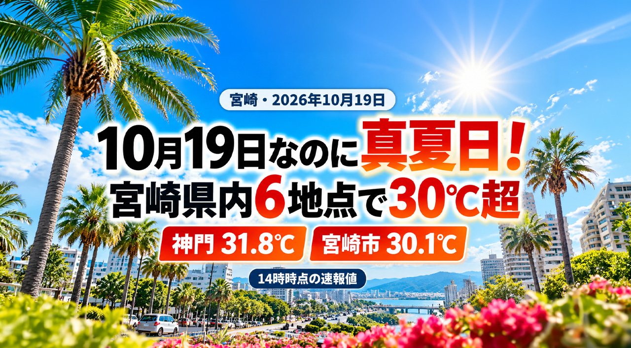 【宮崎】10月19日なのに真夏日！県内6地点で30℃超、神門31.8℃・宮崎市30.1℃