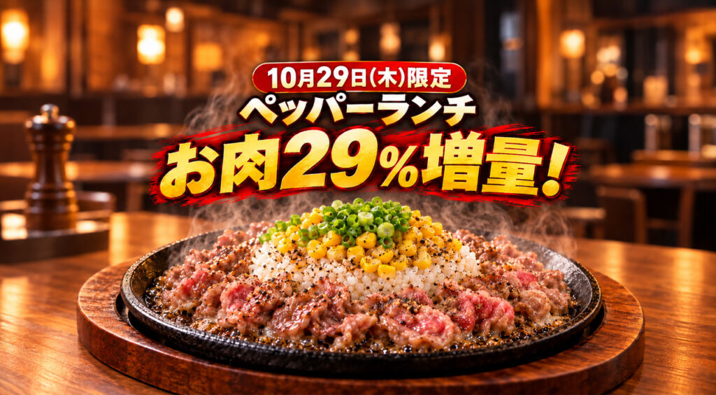 【10月29日限定】ペッパーランチの肉が29％増量！イオンモール宮崎でも「肉の日」｜ほんみや宮崎