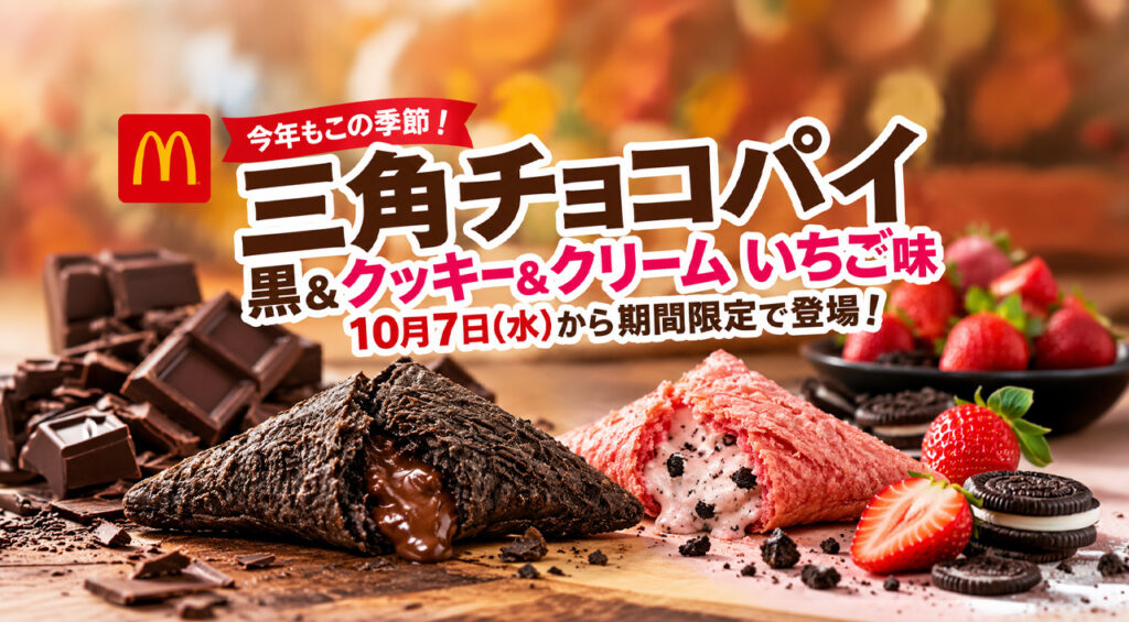 マックの三角チョコパイが帰ってきた！新作いちご味も登場、10月7日から期間限定