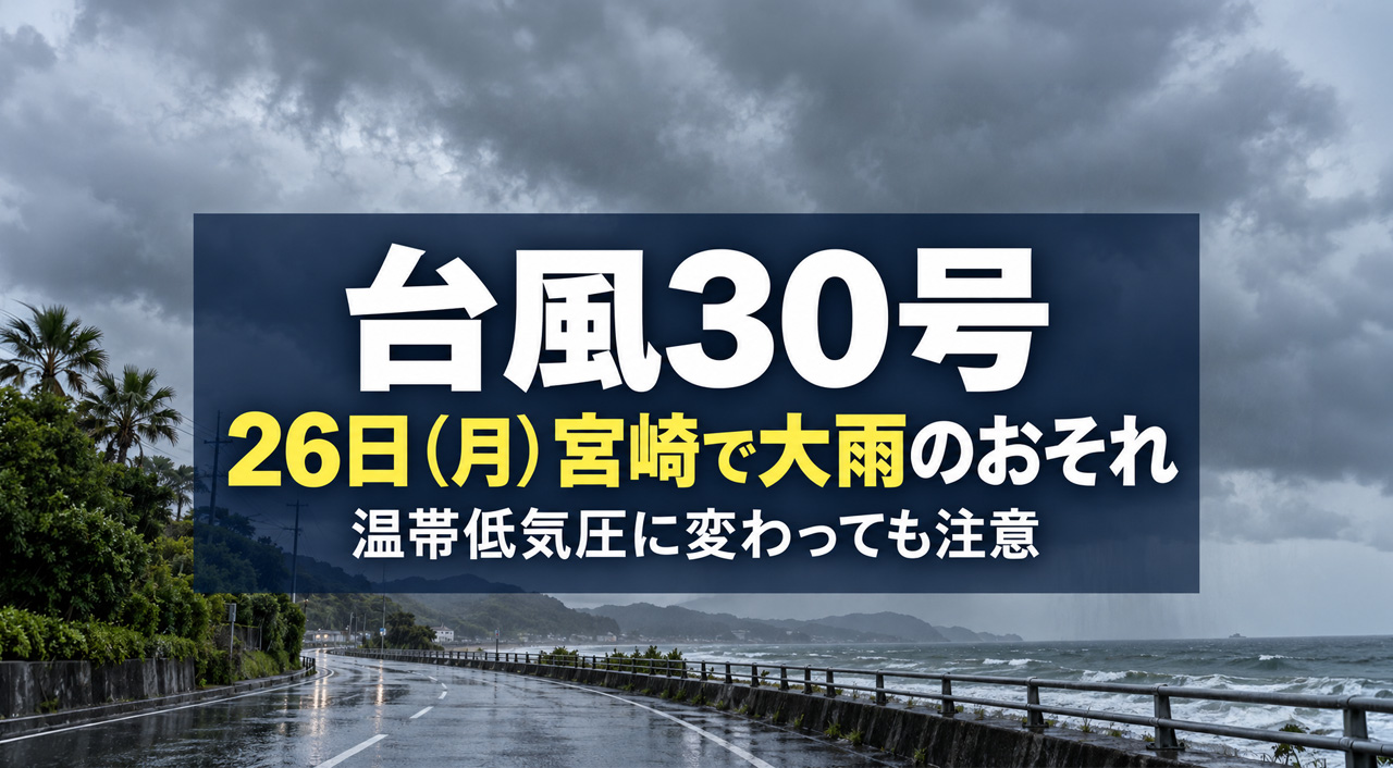 【台風30号】26日（月）宮崎で大雨のおそれ！温帯低気圧に変わっても警戒を｜ほんみや宮崎
