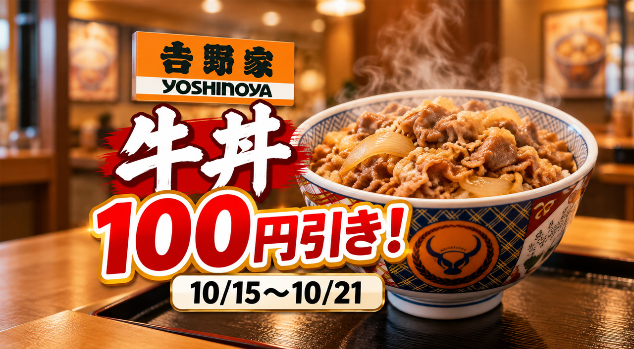 吉野家】牛丼が100円引き！10月15日から7日間限定「秋の牛丼フェス」開催！持ち帰りも対象